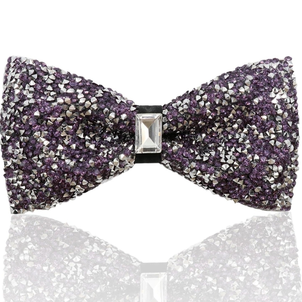 Purple and Silver Bow Tie with Gem Accent